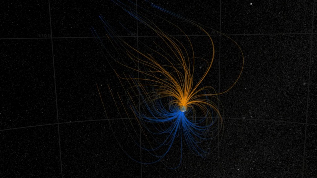 Modelo Simple  del Campo Magnético de la Tierra | Crédito: NASA/Goddard Space Flight Center Scientific Visualization Studio | pulse en la imagen para ir a la fuente