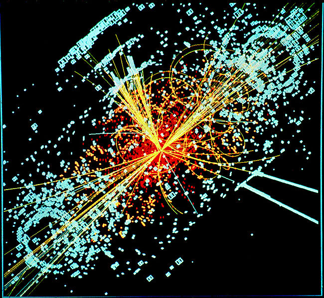 Ejemplo de datos simulados modelados para el detector de partículas CMS en el Gran Colisionador de Hadrones | An example of simulated data modeled for the CMS particle detector on the Large Hadron Collider